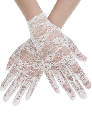 Picture of SATINIOR Women Elegant Short Lace Gloves Courtesy Summer Gloves for Wedding Dinner Parties (White)