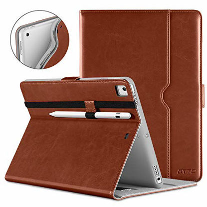 Picture of DTTO New iPad 9.7 Inch 5th/6th Generation 2018/2017 Case with Apple Pencil Holder, Premium Leather Folio Stand Cover Case for Apple iPad 9.7 inch, Also Fit iPad Pro 9.7/Air 2/Air - Brown(Grey Lining)