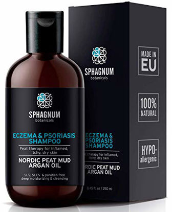Picture of Psoriasis Shampoo with Peat Mud - Natural Scalp Treatment with Argan Oil. Also Suitable for Eczema, Anti Dandruff and Dermatitis. Contains No Sulfates, No Coal Tar. Great for Itchy Scalp Relief.