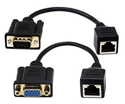 Picture of zdyCGTime RJ45 to VGA Cable, VGA 15-Pin Port Female&Male to RJ45 Female Cat5/6 Ethernet LAN Console for Multimedia Video15CM/6Inch 2Pack