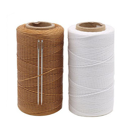 Picture of Tenn Well 1MM Leather Sewing Thread, 2 Roll x 284 Yards 150D Waxed Thread Sail Kit with Needle for Leather DIY Projects (Brown, White)