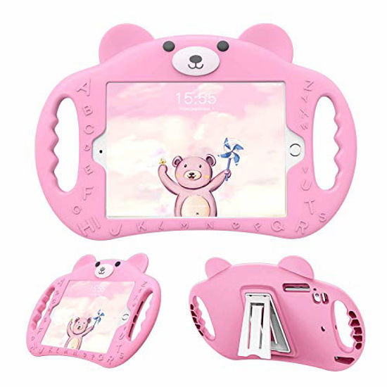 Picture of pzoz Case Compatible for iPad Mini Case for Kids Shockproof Silicone Handle Stand Proof Boys Bear Cover for Apple iPad Mini 1st Generation Gen 7.9 1 2 3 4 Model A1432 A1455 A1489 A1490 A1538 (Pink)