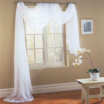 Picture of Decotex 1 Piece Hotel Quality Pure White Sheer Voile Window Scarf Valance 55" X 216"