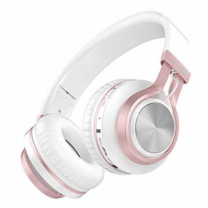 Picture of Baseman Wireless Bluetooth Headphones with Mic, On Ear Lightweight Foldable Wired Headphones, Hi-Fi Stereo Earphones Deep Bass Over Ear Headphone for Music Computer Laptop TV PC Kids(Pink White)