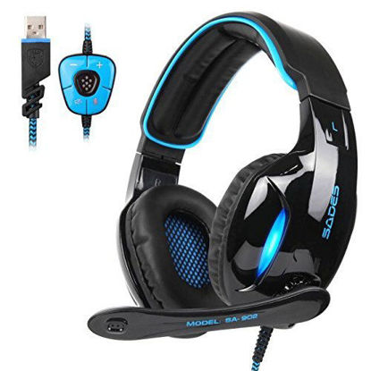 Picture of SADES Newest SA902 7.1 Channel Virtual Surround Sound USB Gaming Headset Over-ear Headphones with Noise Isolating Mic LED Light for PC Mac Computer Gamers(Black Blue)