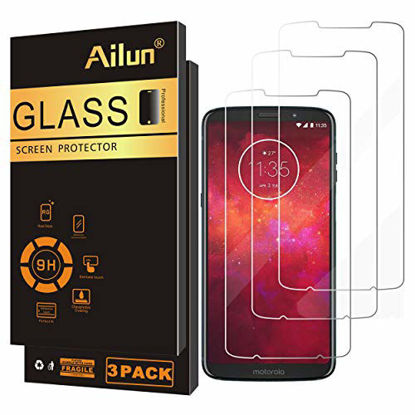Picture of Ailun Screen Protector Compatible Moto Z3 Z3 Play 3 Pack Tempered Glass 9H Hardness Ultra Clear Anti Scratch Fingerprint Oil Stain Coating Case Friendly