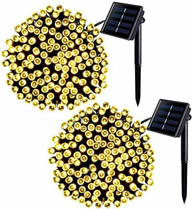 Picture of Jiamao 2 Pack 42.7ft 100 LED Solar Christmas Light 8 Modes Waterproof Solar String Light Warm White Outdoor Solar Fairy String Lights for Garden,Patio,Christmas Decoration(Warm White)