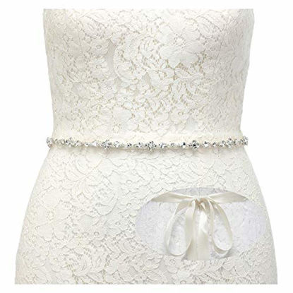 Picture of SWEETV Rhinestone Wedding Belt Crystal Bridal Belt Headband Bridesmaid Sash Belt for Women Dress & Gown, Silver