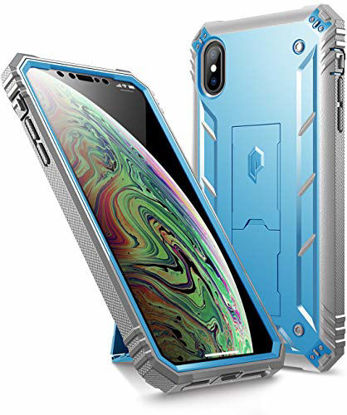 Picture of iPhone Xs Max Rugged Case, Poetic Revolution [360 Degree Protection][Kick-Stand] Full-Body Rugged Heavy Duty Case with [Built-in-Screen Protector] for Apple iPhone Xs Max 6.5" OLED Display Blue