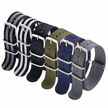 Picture of NATO Strap 6 Packs 22mm Watch Band Nylon Replacement Watch Straps for Men (Black Grey James Bond Stripes+ Black White Stripe+Black+Army Green+Navy Blue+Grey)