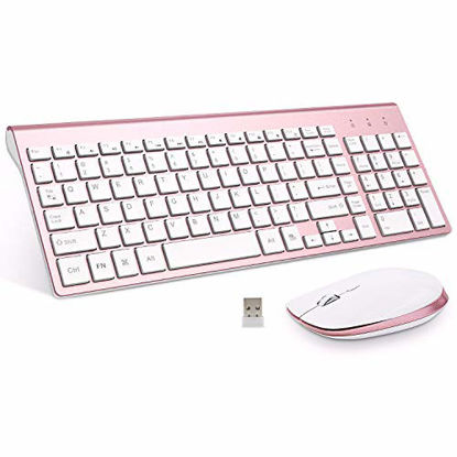 Picture of Wireless Keyboard and Mouse, FENIFOX Full-Size Whisper-Quiet Compact Compatible with Mac PC Laptop Tablet Notebook Windows (Sleek Pink Keyboard Combo)