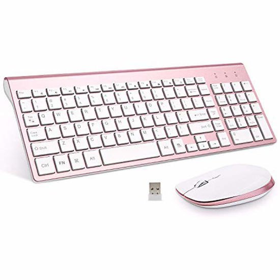 Picture of Wireless Keyboard and Mouse, FENIFOX Full-Size Whisper-Quiet Compact Compatible with Mac PC Laptop Tablet Notebook Windows (Sleek Pink Keyboard Combo)