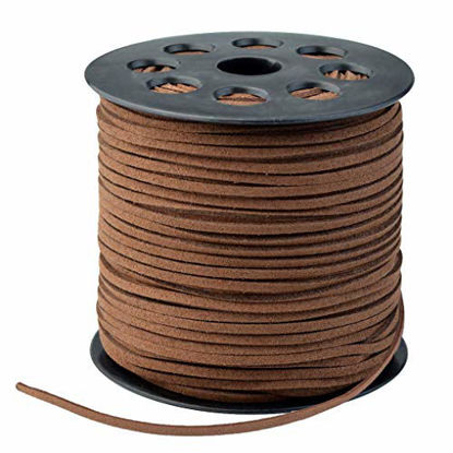 Picture of Wobe 100 Yards Suede Cord, Leather Cord 2.6mm x 1.5mm Suede Lace Faux Leather Cord with Roll Spool for Bracelet Necklace Beading DIY Handmade Crafts Thread (Coffee 1 roll)