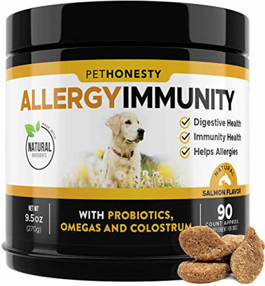 Picture of PetHonesty Allergy Immunity Supplement for Dogs - Omega 3 Salmon Fish Oil, Colostrum, Digestive Prebiotics & Probiotics - for Seasonal Allergies + Anti Itch, Skin Hot Spots Soft Chews (Salmon)
