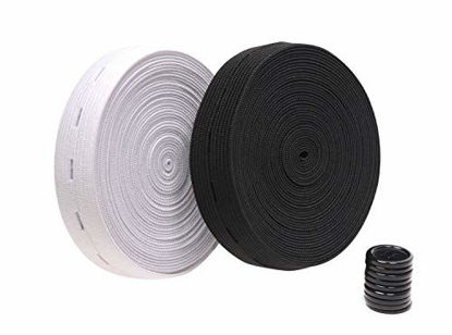 Picture of Penta Angel 2 Colors Elastic Sewing Bands 11 Yards 3/4 Inch Flatback Black and White Sewing Bands Spool with Buttonhole, Knit Stretch Cord Belt with 10Pcs 18mm Black Resin Button (3/4")