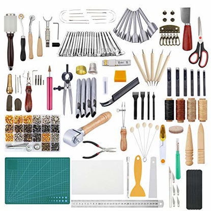 Picture of Dorhui 372 Pieces Leather Crafting Tools,Leather Tools Leather Working Tools and Supplies, Leather Craft Stamping Tool, Prong Punch, Hole Hollow Punch, Matting Cut for DIY Leather Artworks