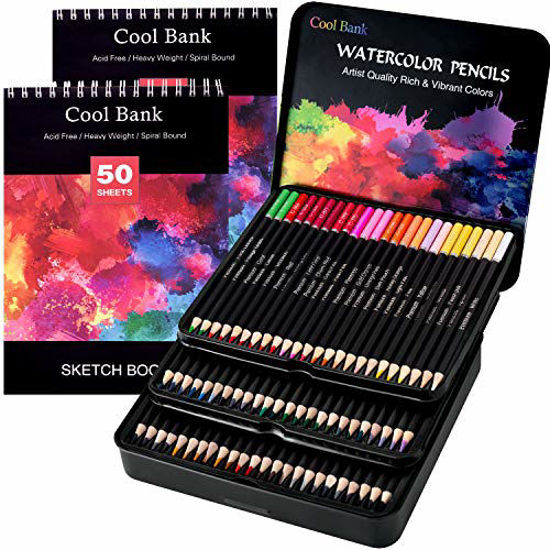 Picture of 72 Professional Watercolor Pencils with 2 x 50 Page Drawing Pad for Coloring Books, Artist Pencils Set, Premium Artist Lead with Vibrant Colors, Ideal for Coloring, Blending and Layering