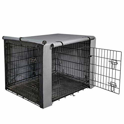 Picture of Yotache Dog Crate Cover for 42" Large Double Door Wire Dog Cage, Lightweight 600D Polyester Indoor/Outdoor Durable Waterproof & Windproof Pet Kennel Covers, Gray