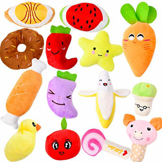 Legend Sandy 14 Pack Dog Squeaky Toys Cute Stuffed Plush Fruits Snacks and Vegetables Dog Toys for Puppy Small Medium Dog Pets