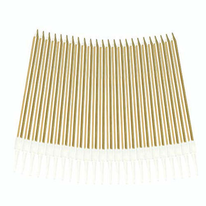 Picture of Aplusplanet 24 Count Champagne Gold Birthday Cake Candles, Metallic Long Thin Cake Candle in Holder for Cupcake Wedding, Shower, Party Decorations