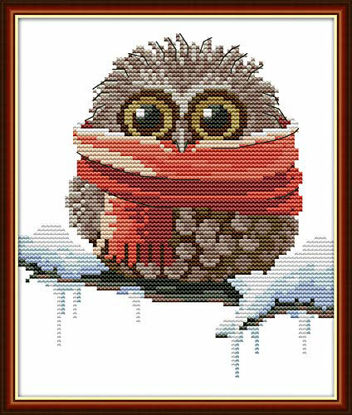 Picture of Maydear Full Range of Embroidery Starter Kits Stamped Cross Stitch Kits Beginners for DIY Embroidery (Multiple Pattern Designs) - Owl with a Scarf