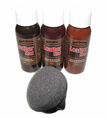 Picture of Leather Max Quick Blend Refinish and Repair Kit, Restore Couches, Recolor Furniture & Repair Car Seats, Jackets, Sofa, Boots / 3 Color Shades to Blend with/Leather Vinyl Bonded and More (Dark Browns)