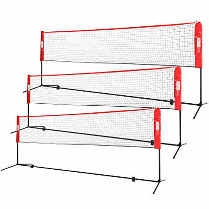 Picture of VIVOHOME Portable 17ft Height Adjustable Outdoor Badminton Net Set with Stand and Carry Bag for Volleyball Soccer Tennis Pickleball Red