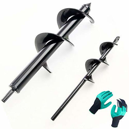 Picture of Dirt Auger Drill Bit Set Attachment, 2 PCS Garden Spiral Planting Hole Tulip Bulb Auger for Planter Tree Hand Cordless Drill Soil Posthole Digging Holes (11.8"x3.15" and 8.7"x1.57")
