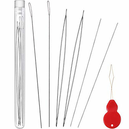 Picture of Chuangdi 6 Pieces Stainless Steel Large Big Eye Collapsible Embroidery Beading Needle Thread Sewing Needles, Assorted Size (Style B)