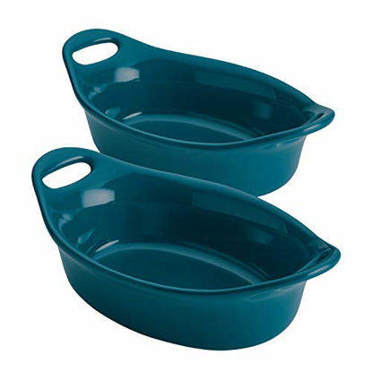 Picture of Rachael Ray Solid Glaze Ceramics Au Gratin Bakeware / Baker Set, Oval - 2 Piece, Teal
