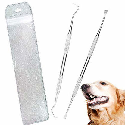 Picture of Wzhe Dog Tooth Scaler and Scraper - 2 Pack Upgrade Pet Tarter Remover with Different Angles Double Head , Stainless Steel Teeth Cleaning Tools for Dogs