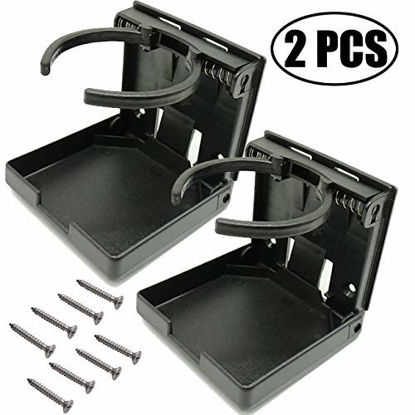 Picture of TIHOOD 2PCS Adjustable Folding Drink Holder with Screws/Adjustable Cup Holder for Marine/Boat/Caravan/Car (Black)