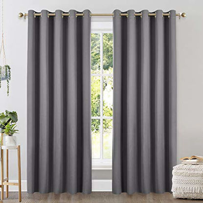 Picture of NICETOWN Bedroom Curtains Blackout Drapery Panels, Three Pass Microfiber Thermal Insulated Solid Ring Top Blackout Window Curtains/Drapes (Two Panels, 70 x 84 inches, Gray)
