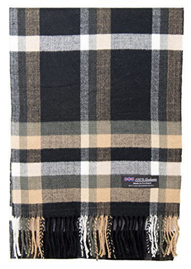 100% Cashmere Scarf Made in Scotland Wool Buffalo Tartan Windowpane Check Plaid 