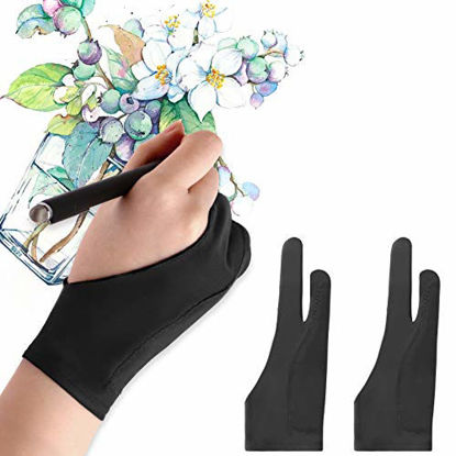 Picture of Mixoo Artists Gloves 2 Pack - Palm Rejection Gloves with Two Fingers for Paper Sketching, iPad, Graphics Drawing Tablet, Suitable for Left and Right Hand (Medium)