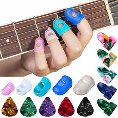 Picture of 35Pcs Silicone Guitar Fingertip Protector - Guitar Finger Guards Fingertip Protectors Covers Caps for Stringed Instruments, Sewing and Embroidery (5 Sizes)