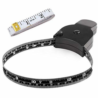 Picture of Body Measuring Tape 60 inch, Body Tape Measure, Lock Pin and Push Button Retract, Body Measurement Tape, Black