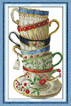 Picture of Full Range of Stamped Cross Stitch Kits 11 CT, 100% Cotton DIY Embroidery Starter Kits DIY Needlework for Beginners Kids Adults(Elegant Coffee Cup 13.8'' x 21.3'' )