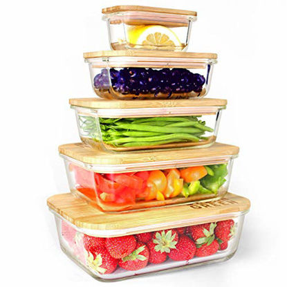 Picture of Glass Containers with Bamboo Lids Urban Green, Meal Prep Glass Containers, Glass Food storage Containers, 5 Pack, Pantry & Kitchen Glass Organizer, Lunch glass container, Microwave Oven Freezer Safe