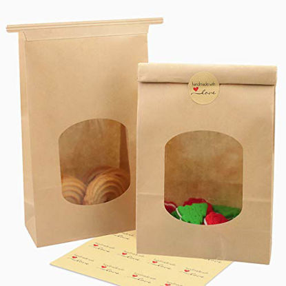 Picture of JOERSH Bakery Bags with Window Kraft Paper Bags 9.5x6.1x2.8 inch Tin Tie Tab Lock Brown Packaging Bags Coffee Bags Cookie Bags Treat Bags Pack of 28