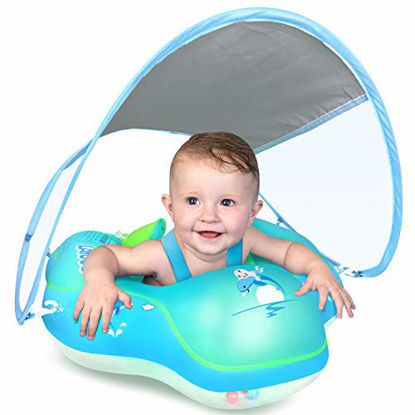 Picture of LAYCOL Baby Swimming Float Inflatable Baby Pool Float Ring Newest with Sun Protection Canopy,add Tail no flip Over for Age of 3-36 Months 
