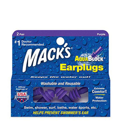 Picture of Mack's AquaBlock Swimming Earplugs - Comfortable, Waterproof, Reusable Silicone Ear Plugs for Swimming, Snorkeling, Showering, Surfing and Bathing