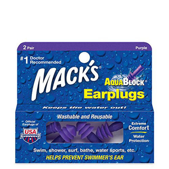 Picture of Mack's AquaBlock Swimming Earplugs - Comfortable, Waterproof, Reusable Silicone Ear Plugs for Swimming, Snorkeling, Showering, Surfing and Bathing