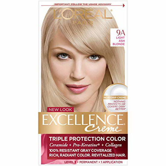 Picture of L'Oreal Paris Excellence Creme Permanent Hair Color, 100 percent Gray Coverage Hair Dye, 9A Light Ash Blonde, 1 Count