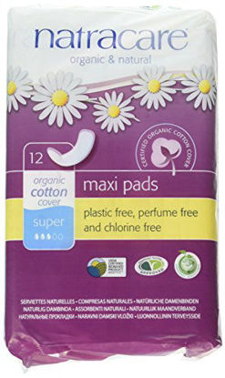Picture of Natracare Maxi Pads Super with Organic Cotton Cover 12 ea (Pack of 2)