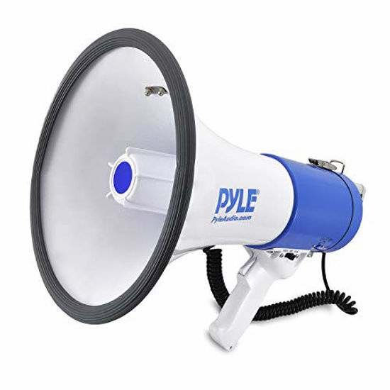 Picture of Pyle Megaphone Speaker PA Bullhorn with Built-in Siren - 50 Watts Adjustable Volume Control and 1200 Yard Range - Ideal for Football, Baseball, Basketball Cheerleading Fans & Coaches or for Safety Drills (PMP50)