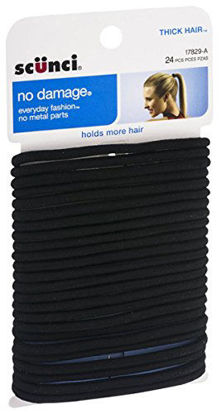 Picture of Scunci Effortless Beauty Thick Hair No-damage Black Elastics, 24 Count