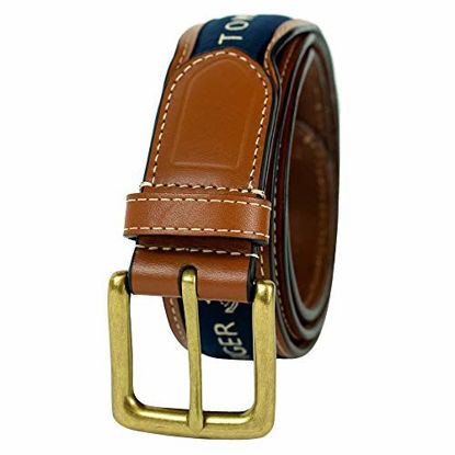 Picture of Tommy Hilfiger Men's Ribbon Inlay Belt - Ribbon Fabric Design with Single Prong Buckle, Navy, 34