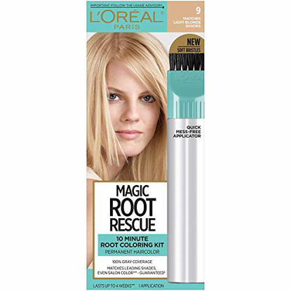 Picture of L'Oreal Paris Magic Root Rescue 10 Minute Root Hair Coloring Kit, Permanent Hair Color with Quick Precision Applicator, 100 percent Gray Coverage, 9 Light Blonde, 1 kit (Packaging May Vary)