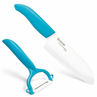 Picture of Kyocera Advanced Ceramic Revolution Series 5-1/2-inch Santoku Knife and Y-Peeler Set, Blue